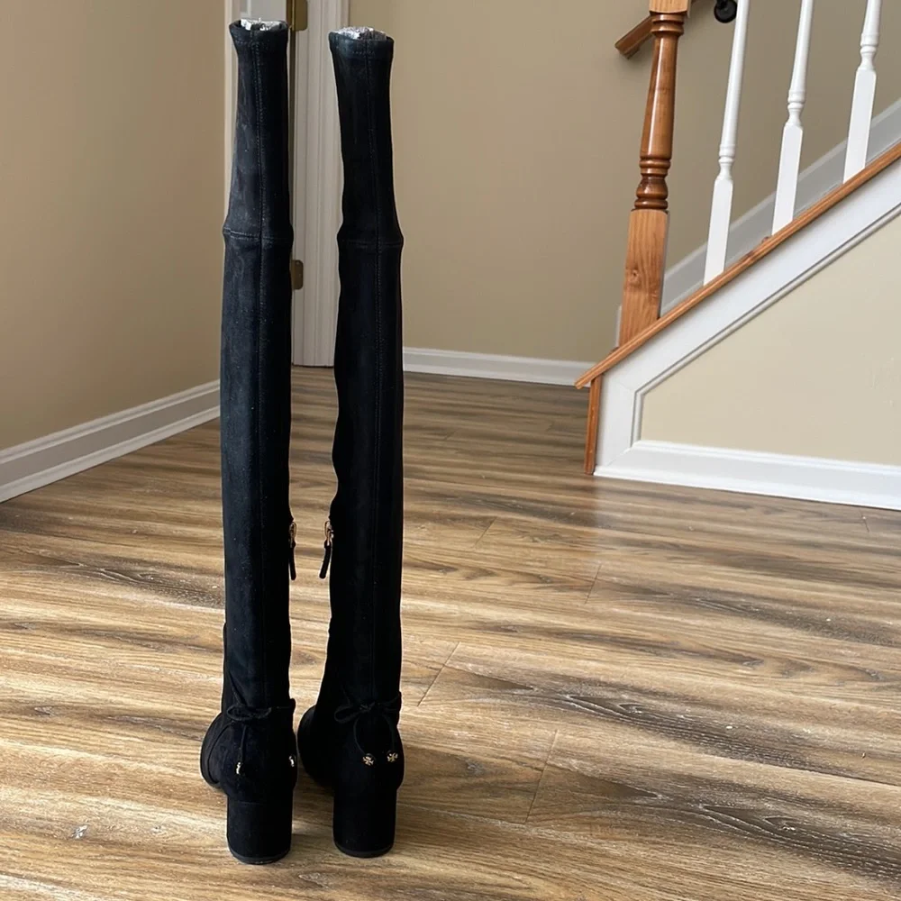 Tory Burch Laila Over the Knee Black Suede Boots - Picture 10 of 15